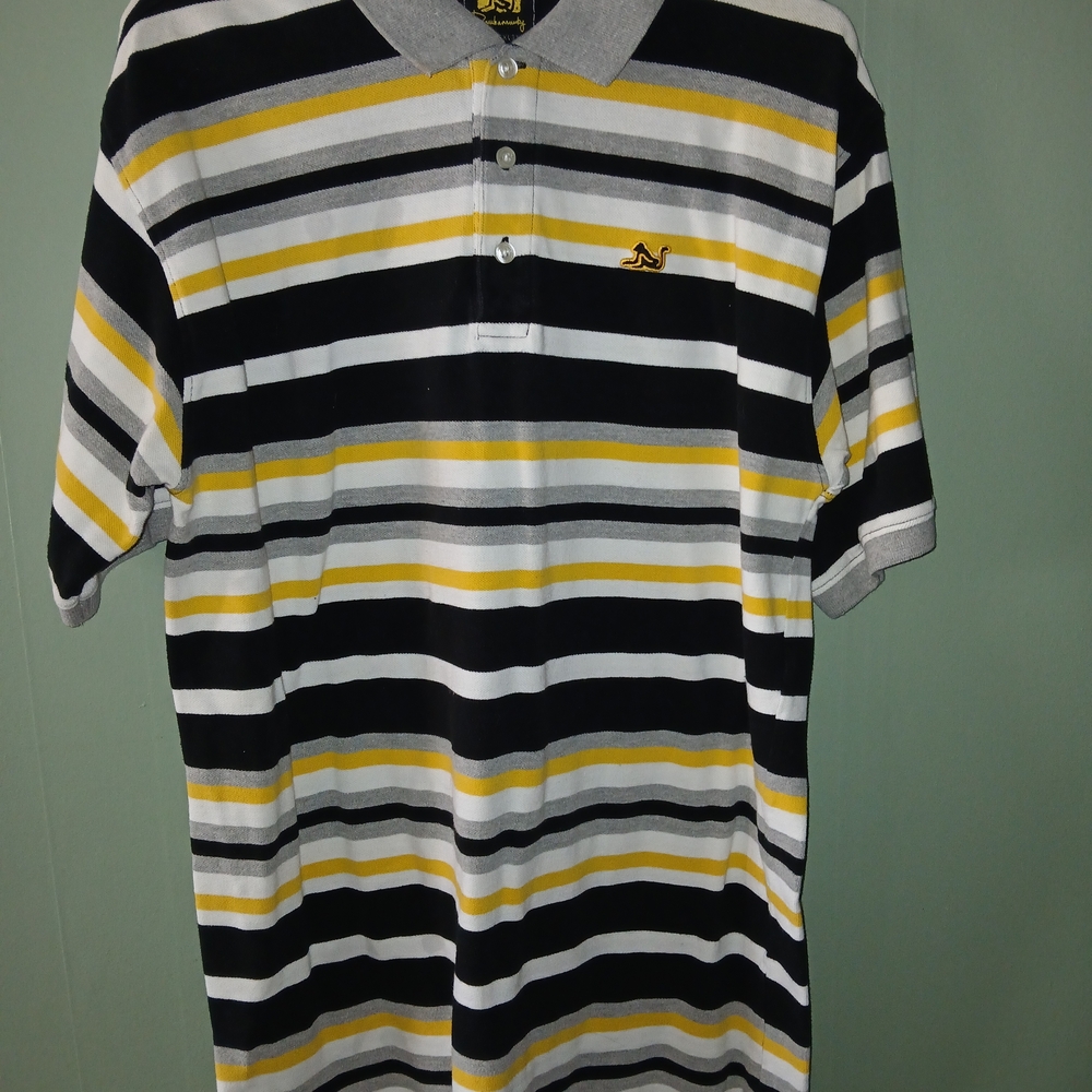 Duck Head Polo with Black, White, and Yellow Stripes